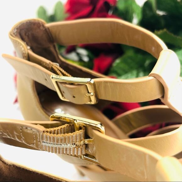 Aldo Strappy Stiletto Sandals/Booties Size 7.5 Tan Leather Open Toe High Heels - Picture 13 of 16